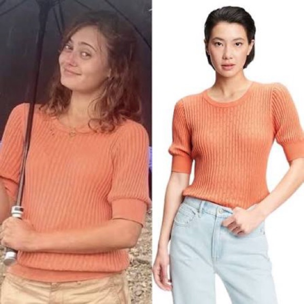 Gap Pointelle Knit Half Sleeve Pale Burnt Orange Fine Weave‎ Sweater XS